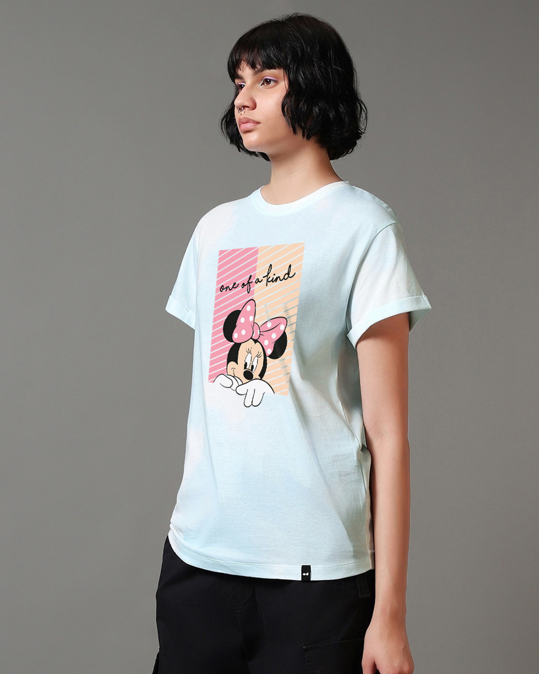 Shop Women's Blue & White Unique Minnie Graphic Printed Boyfriend T-shirt-Back