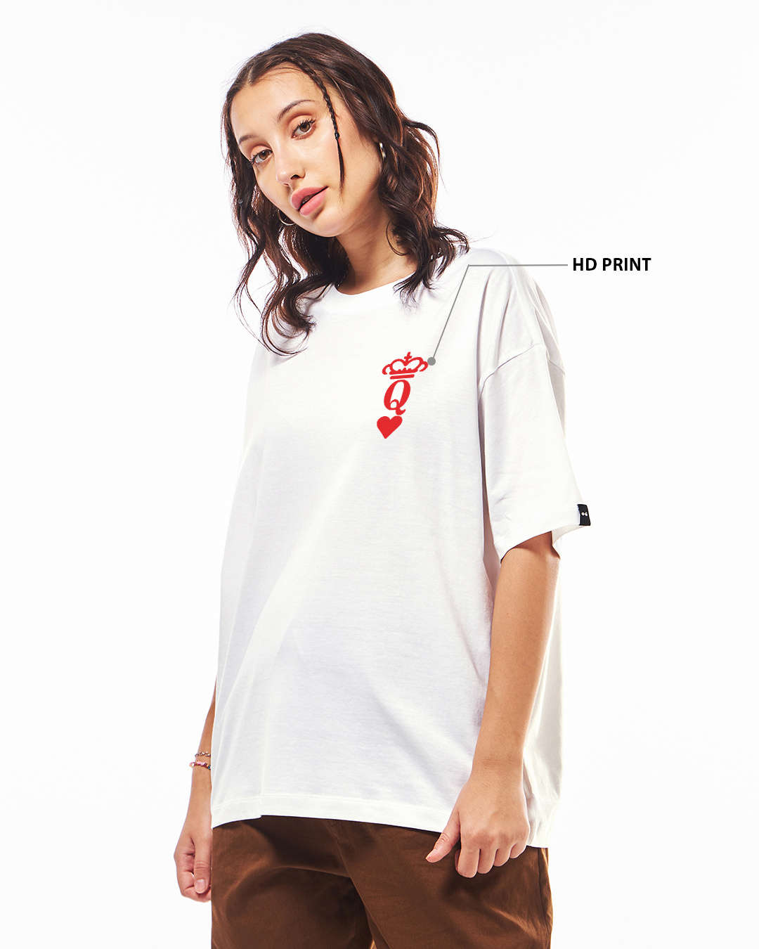 Shop Women's White Valentine Q Typography Oversized T-shirt-Back