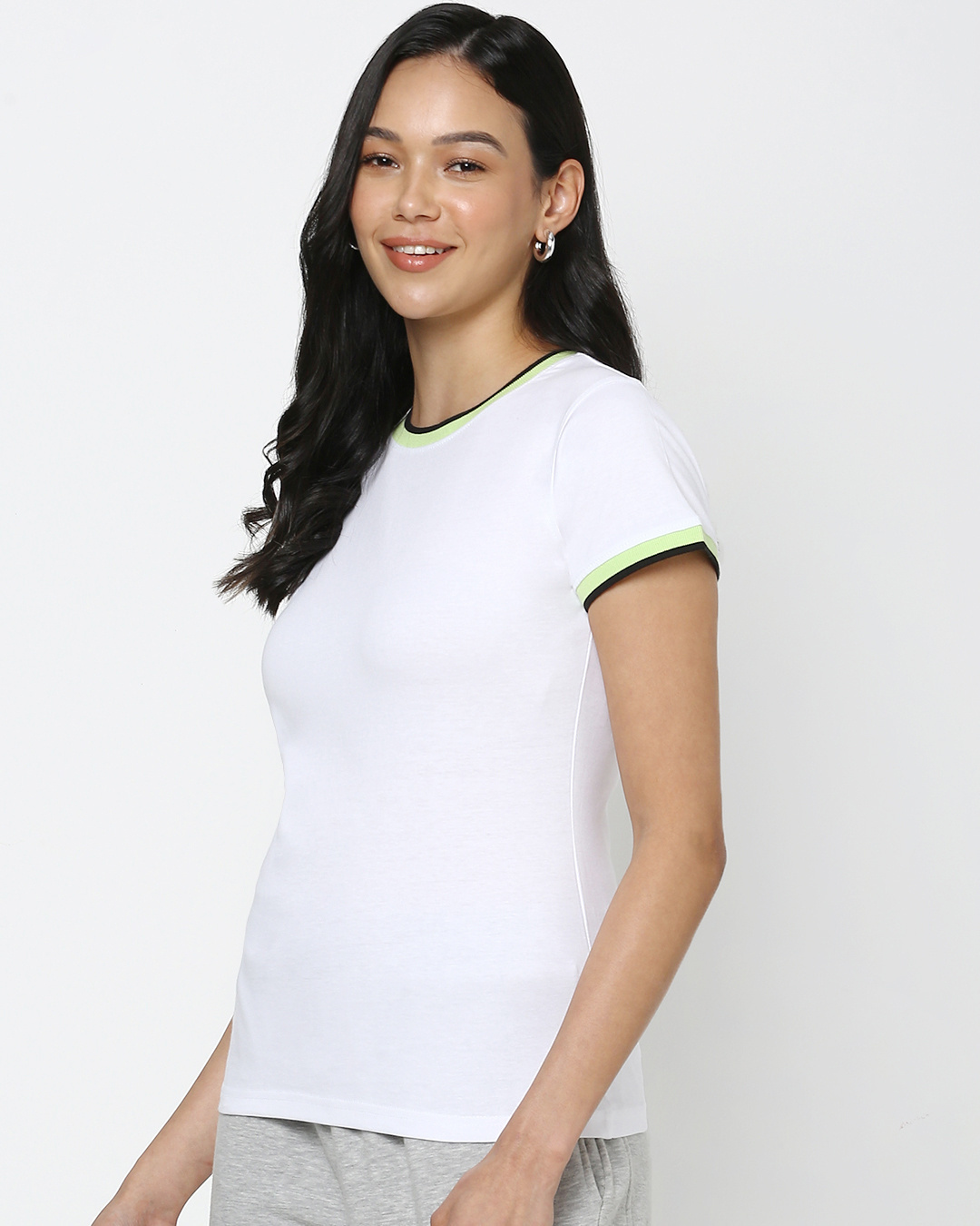 Shop Women's White Varsity Half Sleeve Round Neck T-Shirt-Back