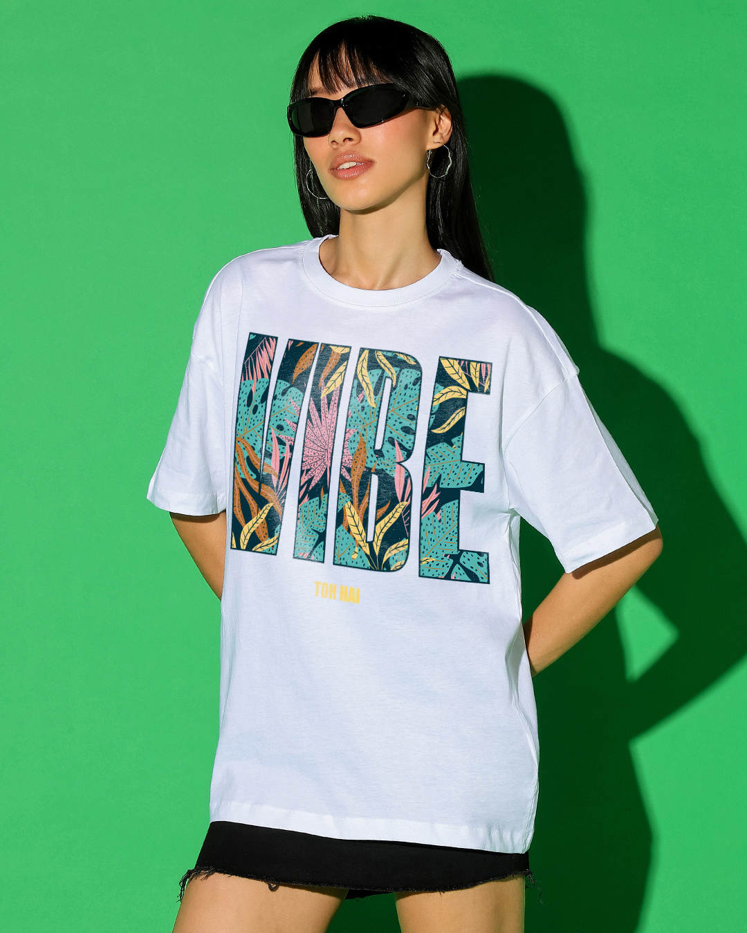 Shop Women's White Vibe Hai Graphic Printed Oversized T-shirt-Back
