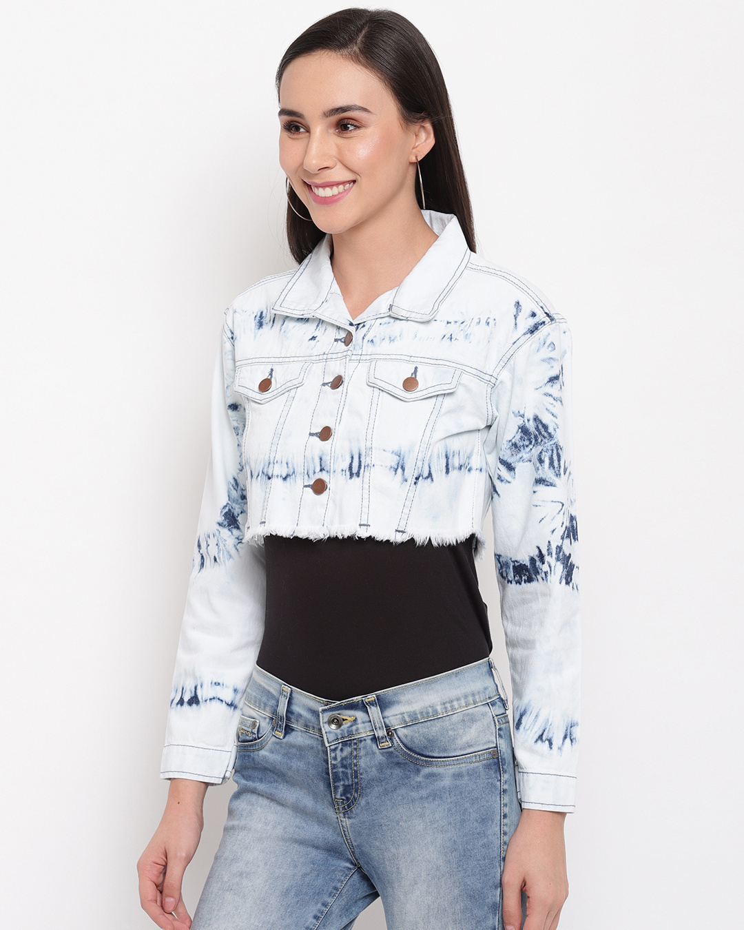 Shop Women's White Washed Crop Jacket-Back