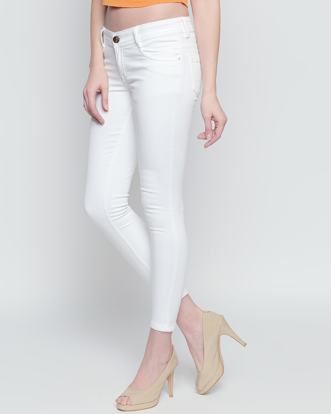 Shop Women's White Washed Slim Fit Mid Waist Jeans-Back