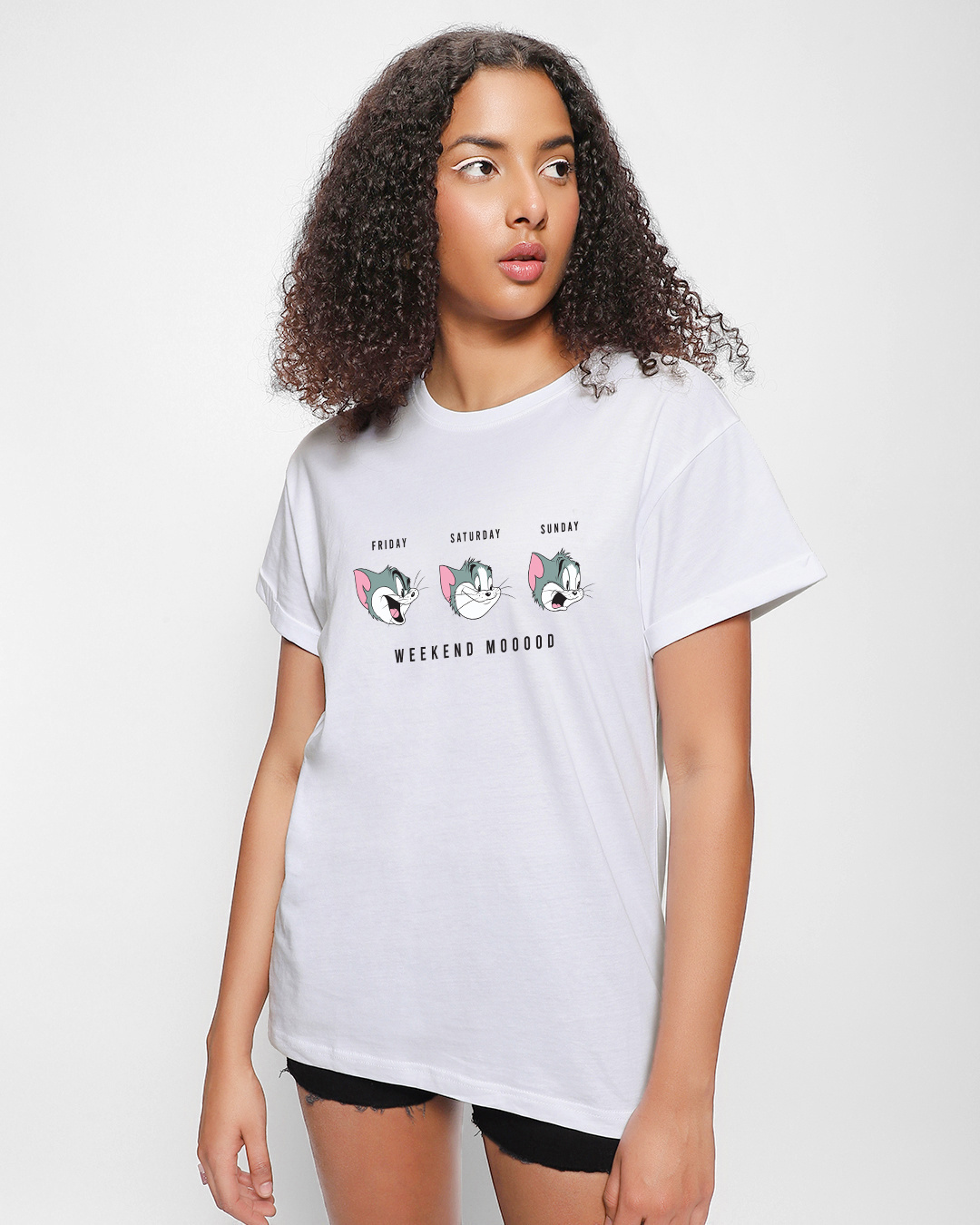 Shop Women's White Weekend Mood Tom Graphic Printed Boyfriend T-shirt-Back