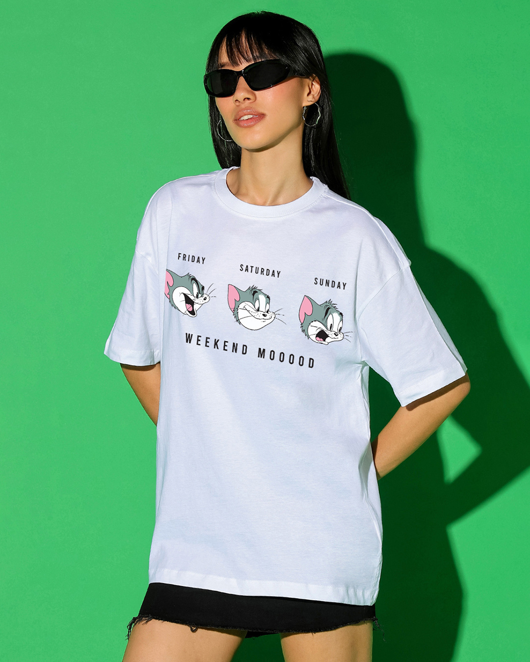 Shop Women's White Weekend Mood Tom Graphic Printed Oversized T-shirt-Back