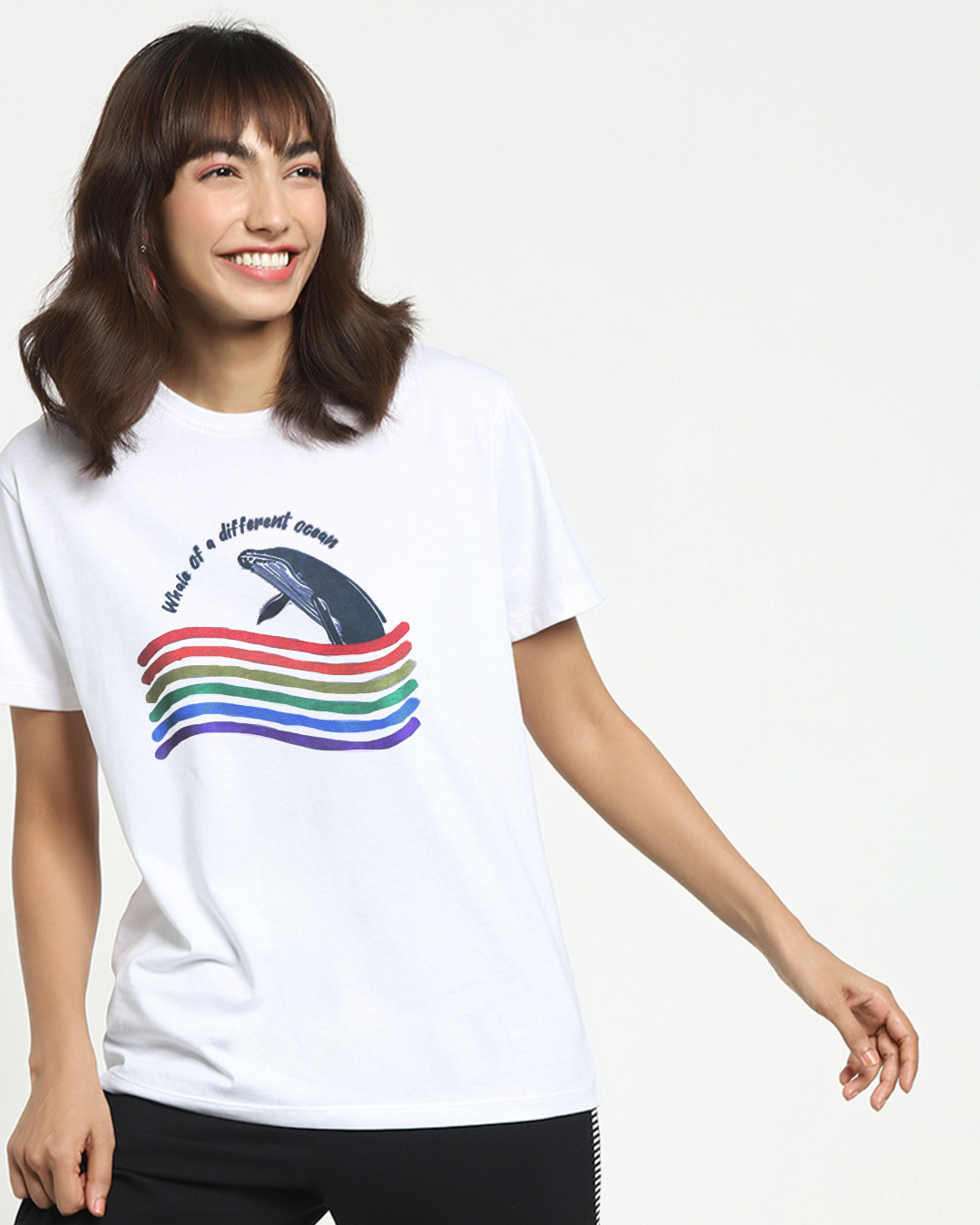 Shop Women's White Whale of a Different Ocean Typography Plus Size Boyfriend T-shirt-Back