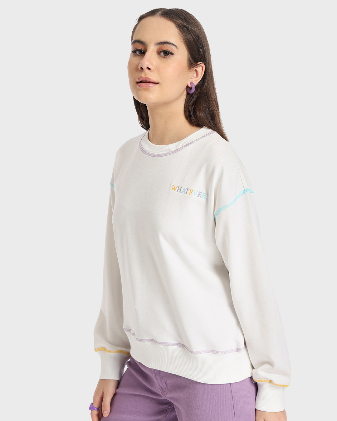 Shop Women's White Whatever Typography Oversized Sweatshirt-Back