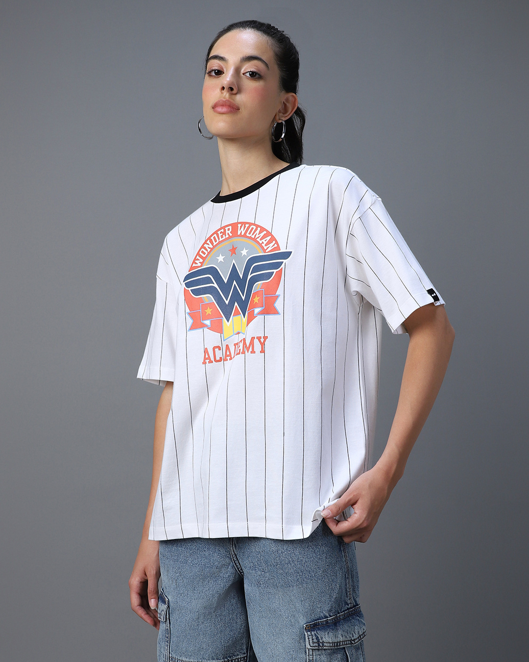Shop Women's White Wonder Women Graphic Printed Oversized T-shirt-Back
