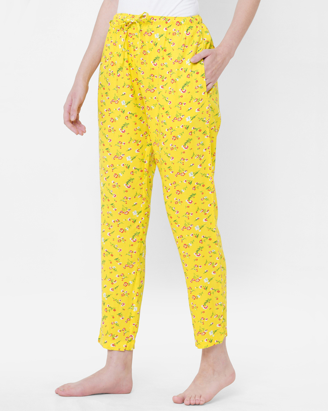 Shop Women's Yellow All Over Floral Printed Lounge Pants-Back