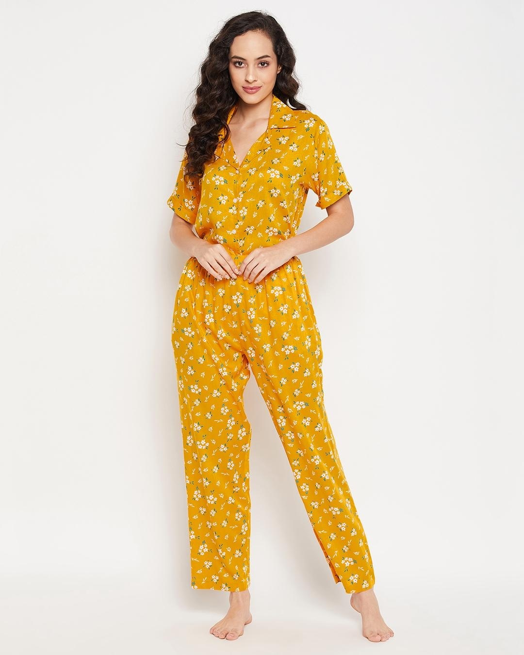 Shop Women's Yellow All Over Floral Printed Nightsuit-Back