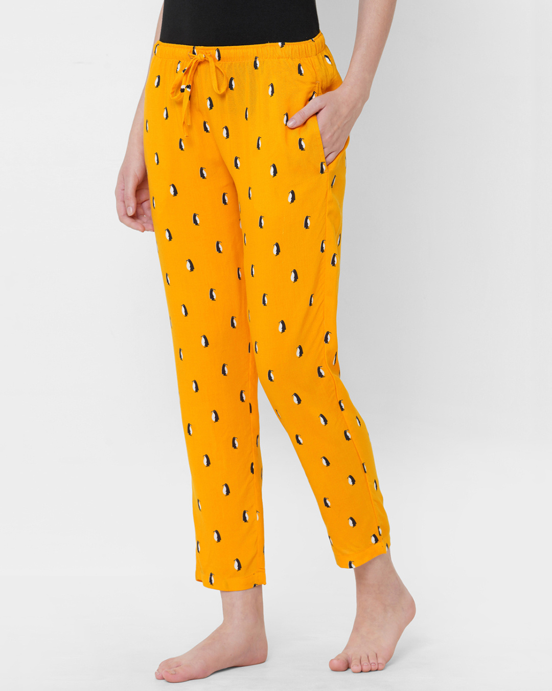 Shop Women's Yellow All Over Penguin Printed Lounge Pants-Back
