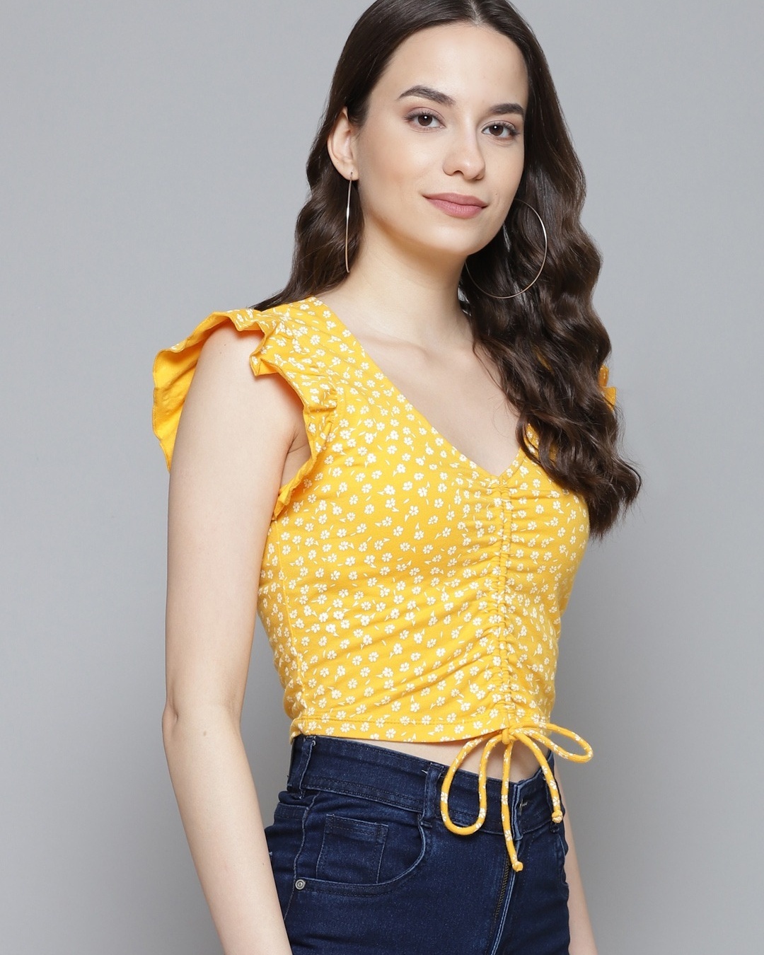 Shop Women's  Yellow All Over Printed Crop Top-Back