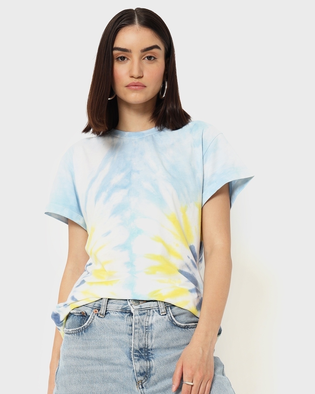 Shop Women's Yellow And Blue Tie N Dye Boyfriend T-Shirt-Back