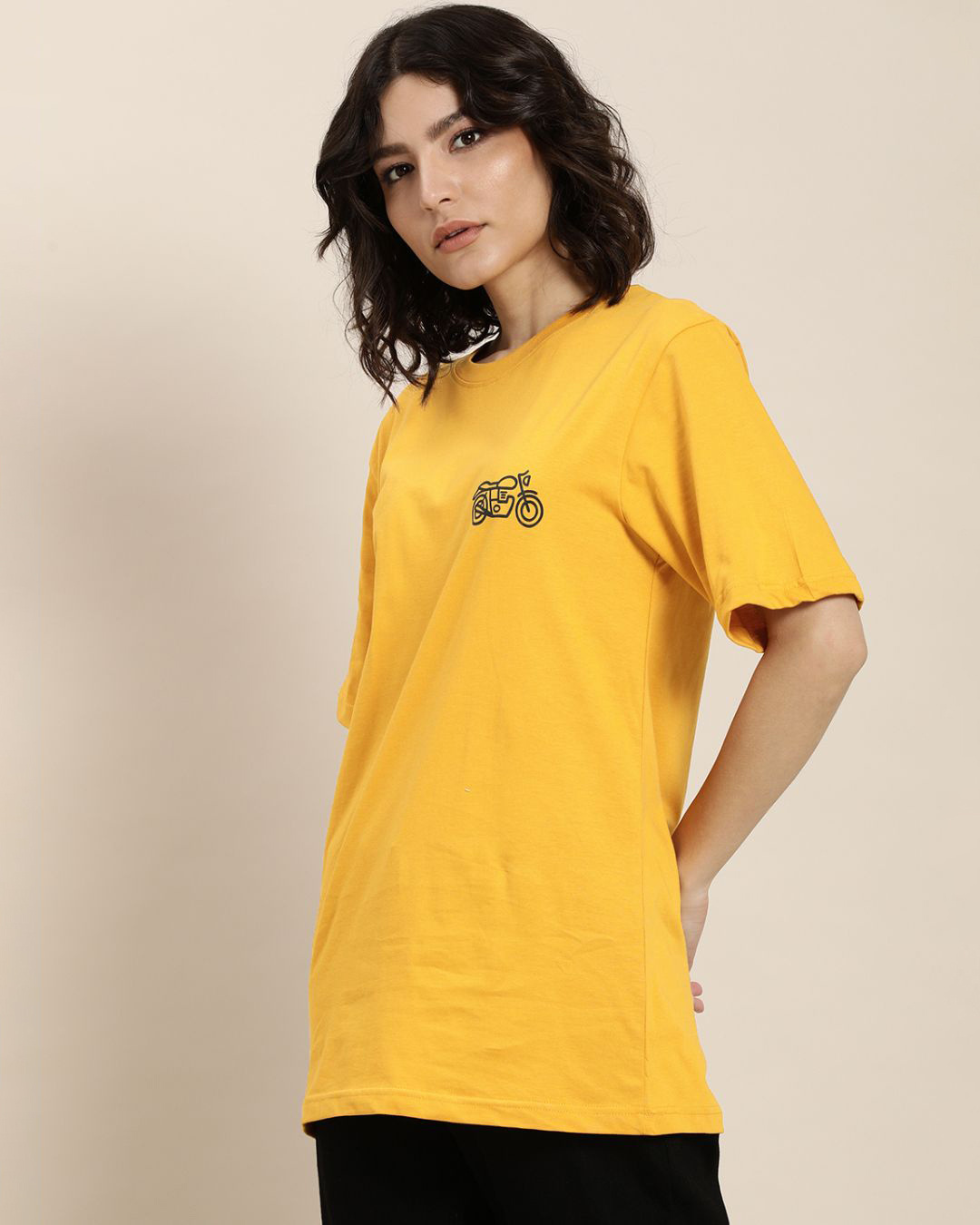 Shop Women's Yellow Biker Guide Graphic Printed Oversized T-shirt-Back