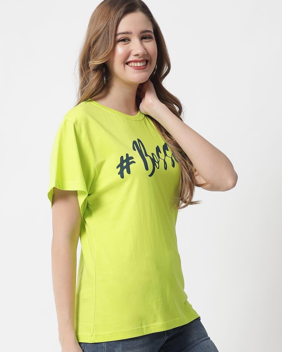 Shop Women's Yellow Bossin Typography T-shirt-Back