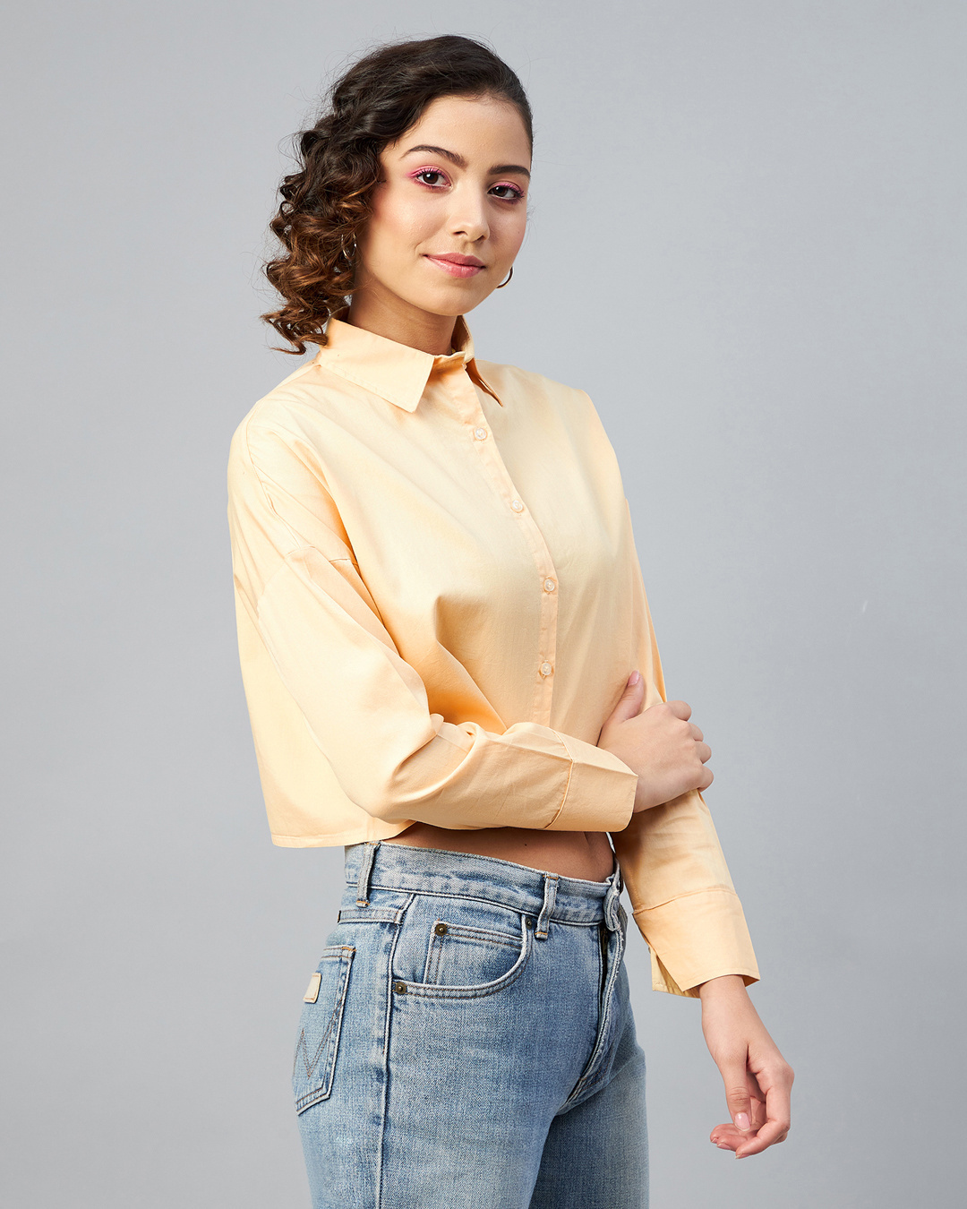 Shop Women's Yellow Boxy Fit Crop Shirt-Back