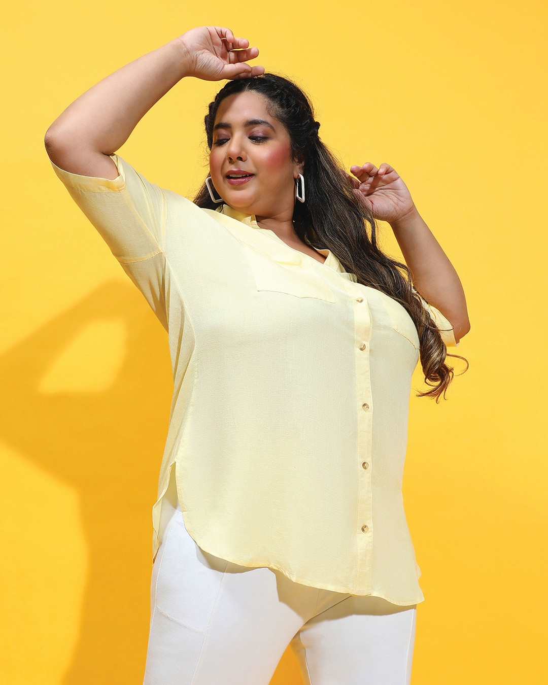 Shop Women's Yellow Boxy Fit Plus Size Shirt-Back