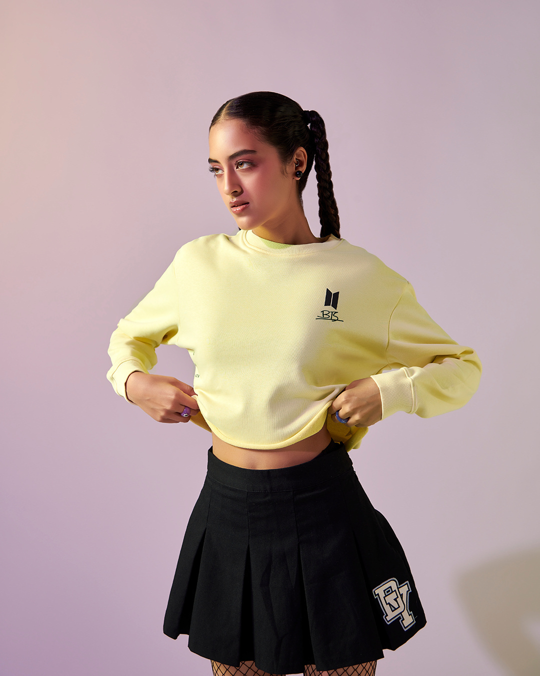 Shop Women's Yellow BTS Universal Star Graphic Printed Oversized Sweatshirt-Back