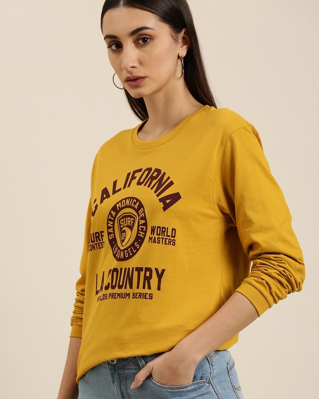 Shop Women's Yellow California Typography Oversized T-shirt-Back