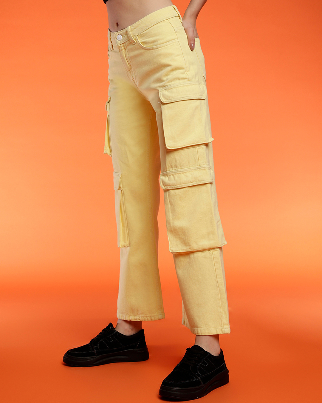 Shop Women's Yellow Cargo Jeans-Back