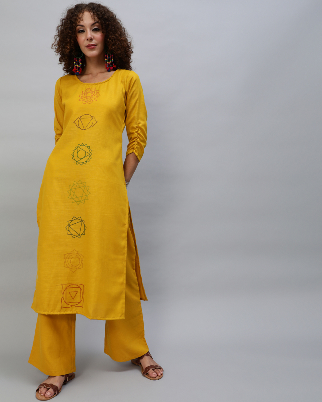 Buy Women's Yellow Chakras Block Printed Kurta with Palazzo Set Online ...