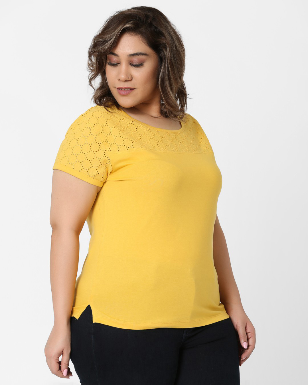 Shop Women's Yellow Cotton Schiffili Fit T-shirt-Back