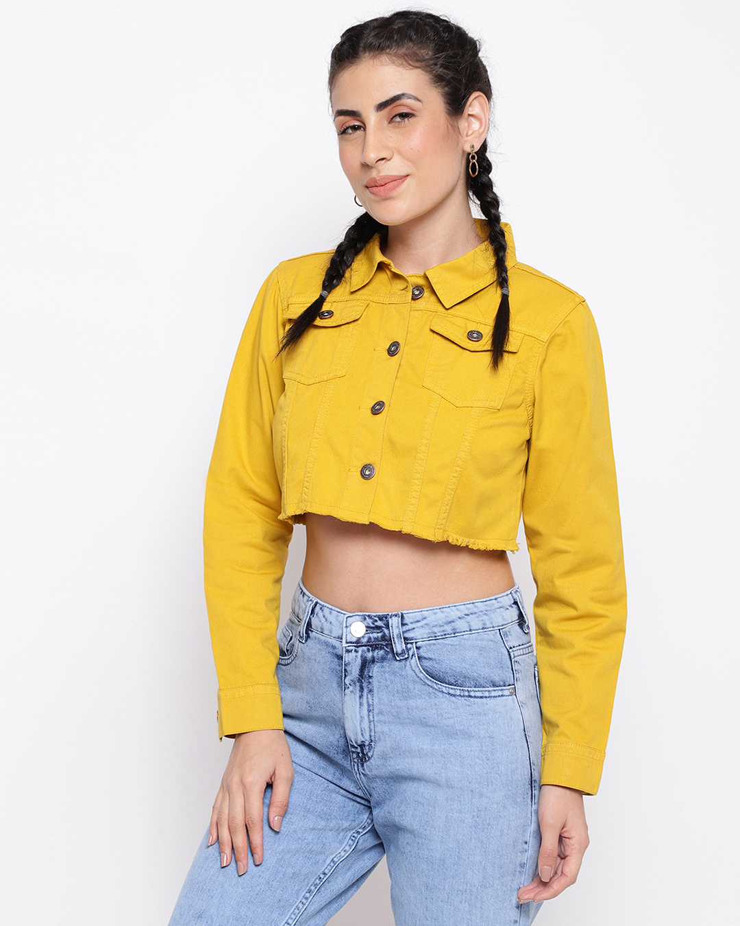 Shop Women's Yellow Denim Cropped Jacket-Back