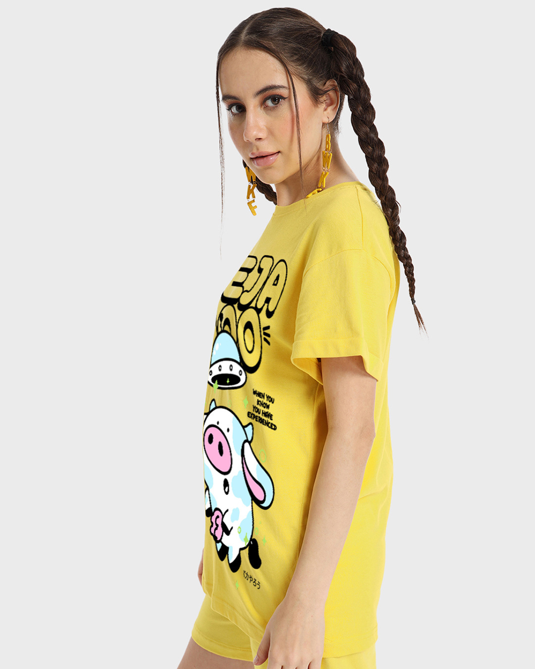 Shop Women's Yellow Deja Moo Graphic Printed Boyfriend T-shirt-Back