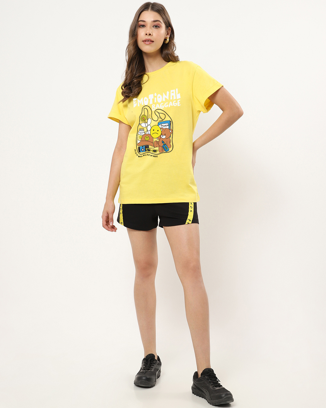 Shop Women's Yellow Emotional Baggage Graphic Printed Boyfriend T-shirt-Back