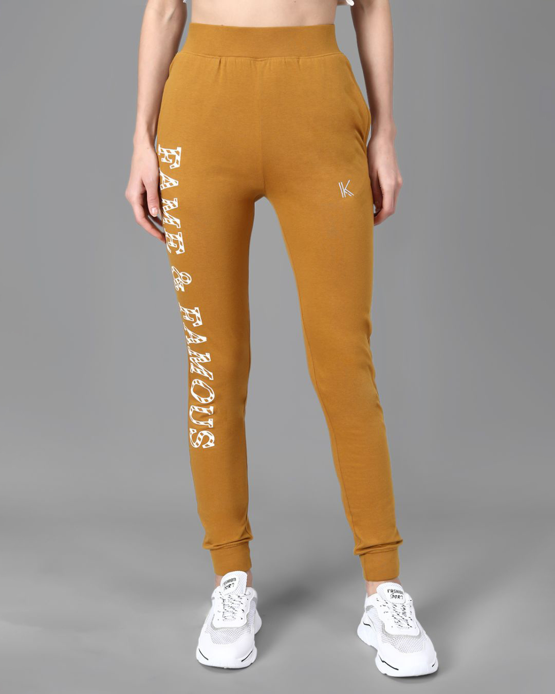 Buy Women's Yellow Fame & Famous Typography Skinny Fit Joggers for Women Yellow Online at Bewakoof