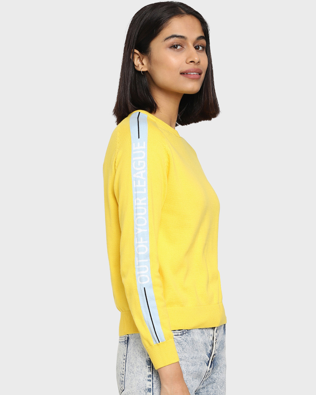 Shop Women's Yellow Flat Knit Sweater-Back
