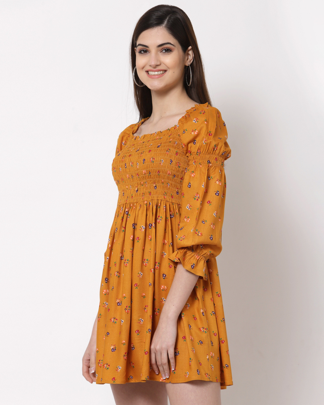 Shop Women's Yellow Floral Print Dress-Back