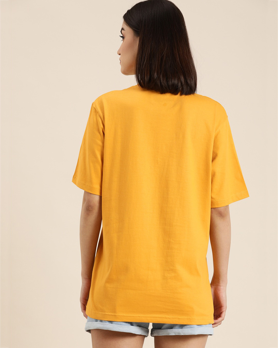 Shop Women's Yellow Floral Print Oversized T-shirt-Back