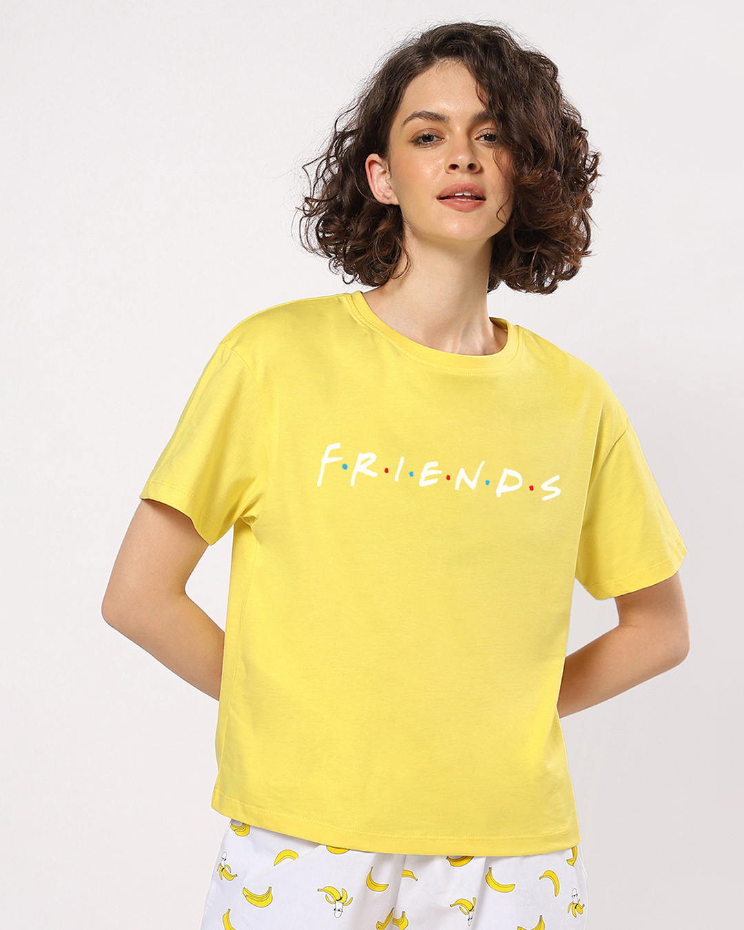 Buy Women's Yellow Friends logo Graphic Printed Short Top Online at ...
