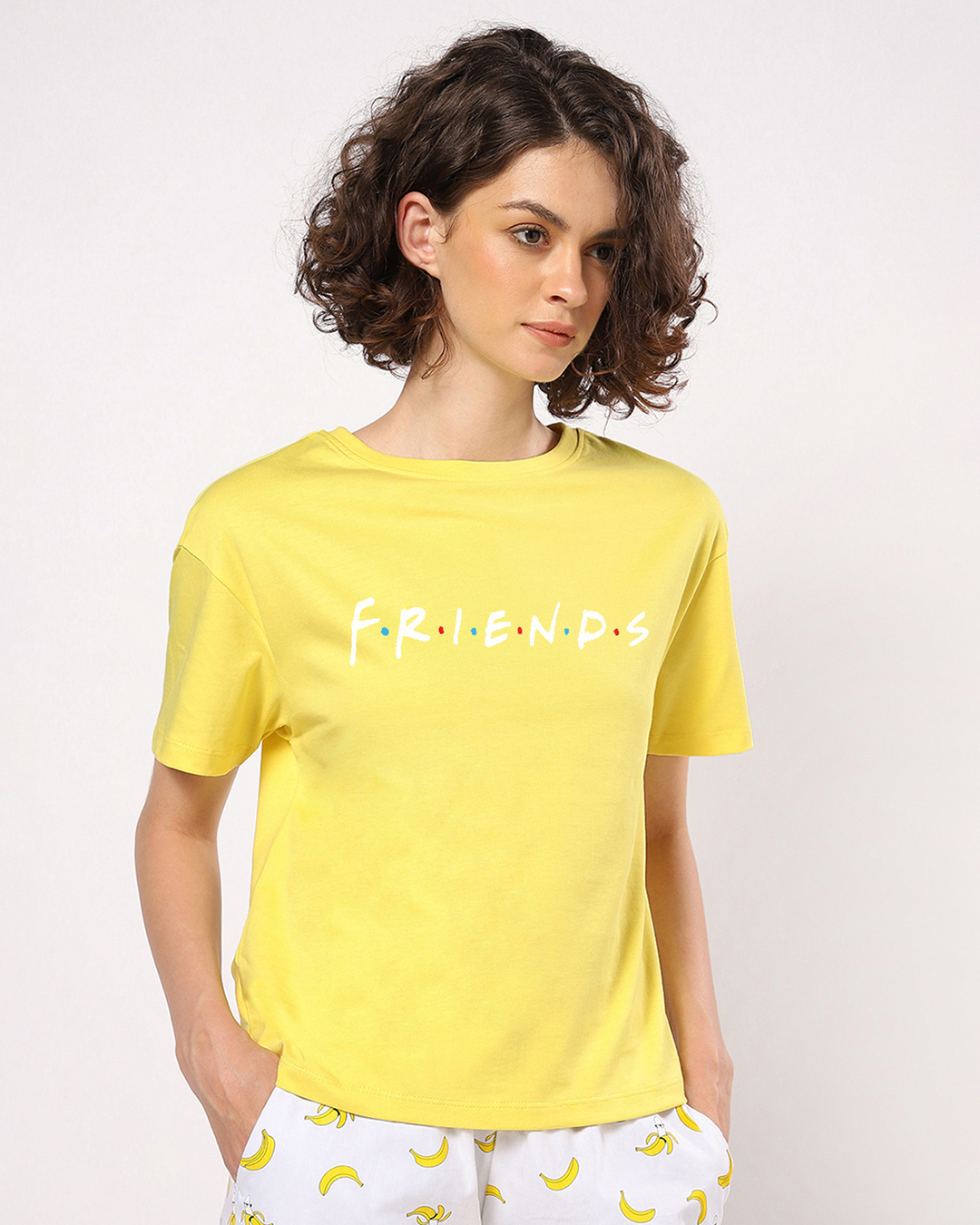 Shop Women's Yellow Friends logo Graphic Printed Short Top-Back