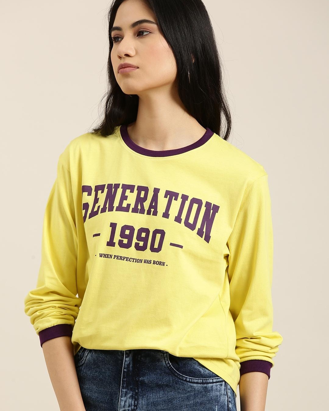 Shop Women's Yellow Generation 1990 Typography Oversized T-shirt-Back