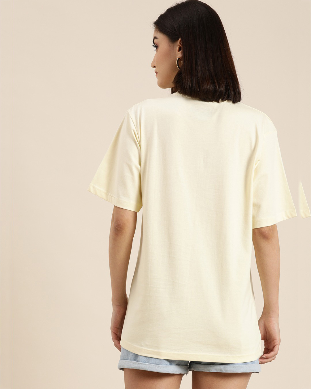 Shop Women's Yellow Graphic Print Oversized T-shirt-Back