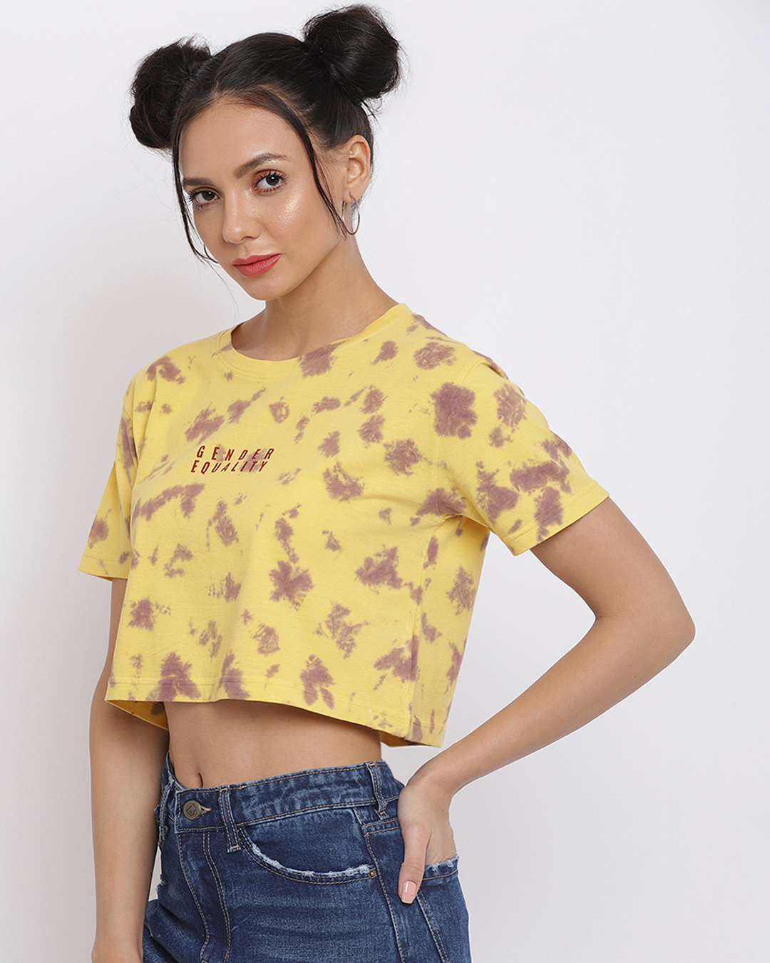 Shop Women's Mustard Yellow Graphic Printed Crop T-shirt-Back