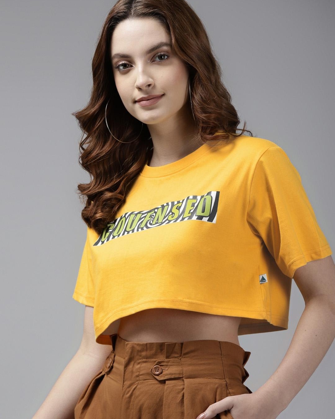 Shop Women's Yellow Graphic Printed Loose Fit Crop T-shirt-Back