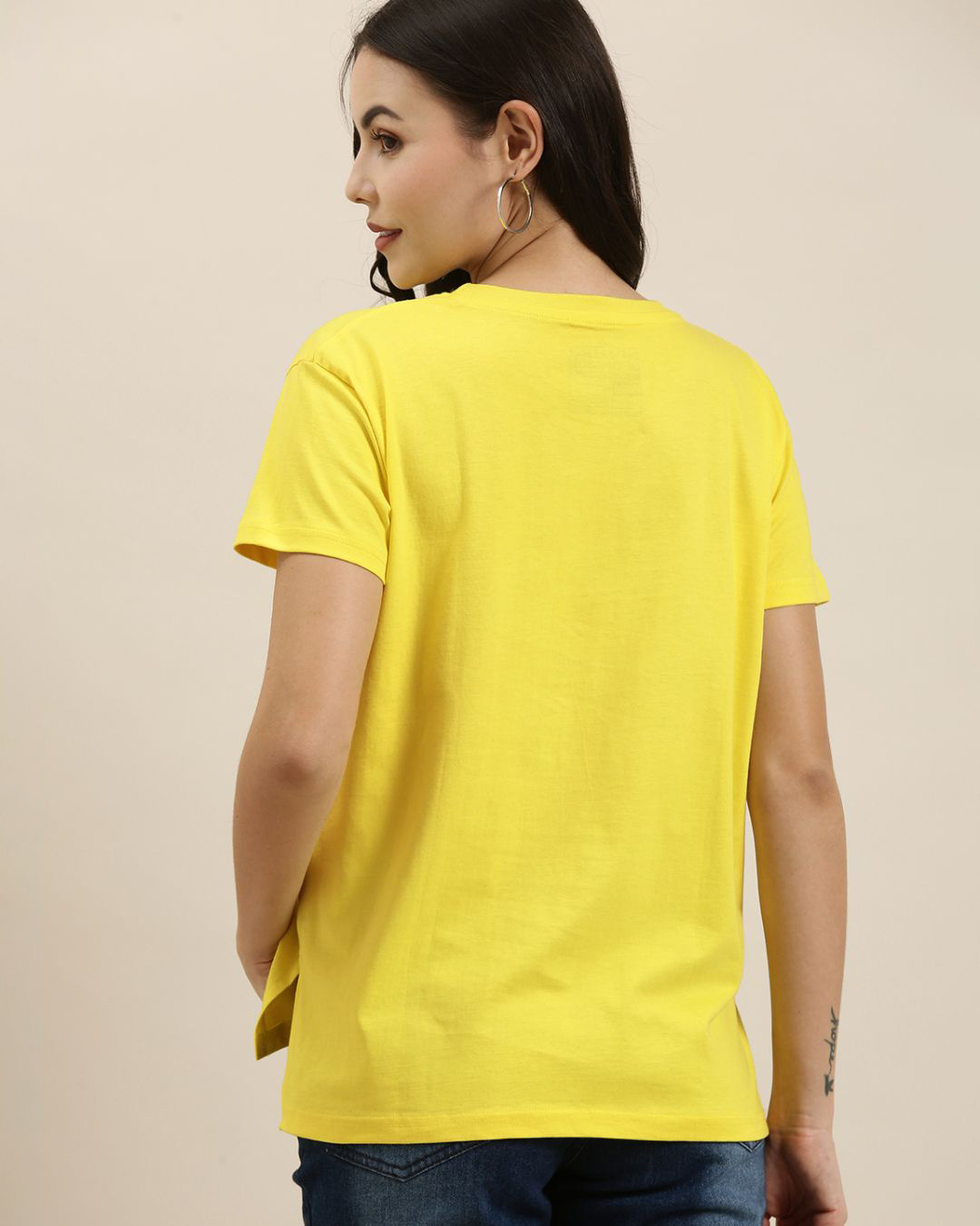 Shop Women's Yellow Graphic Printed Oversized T-shirt-Back