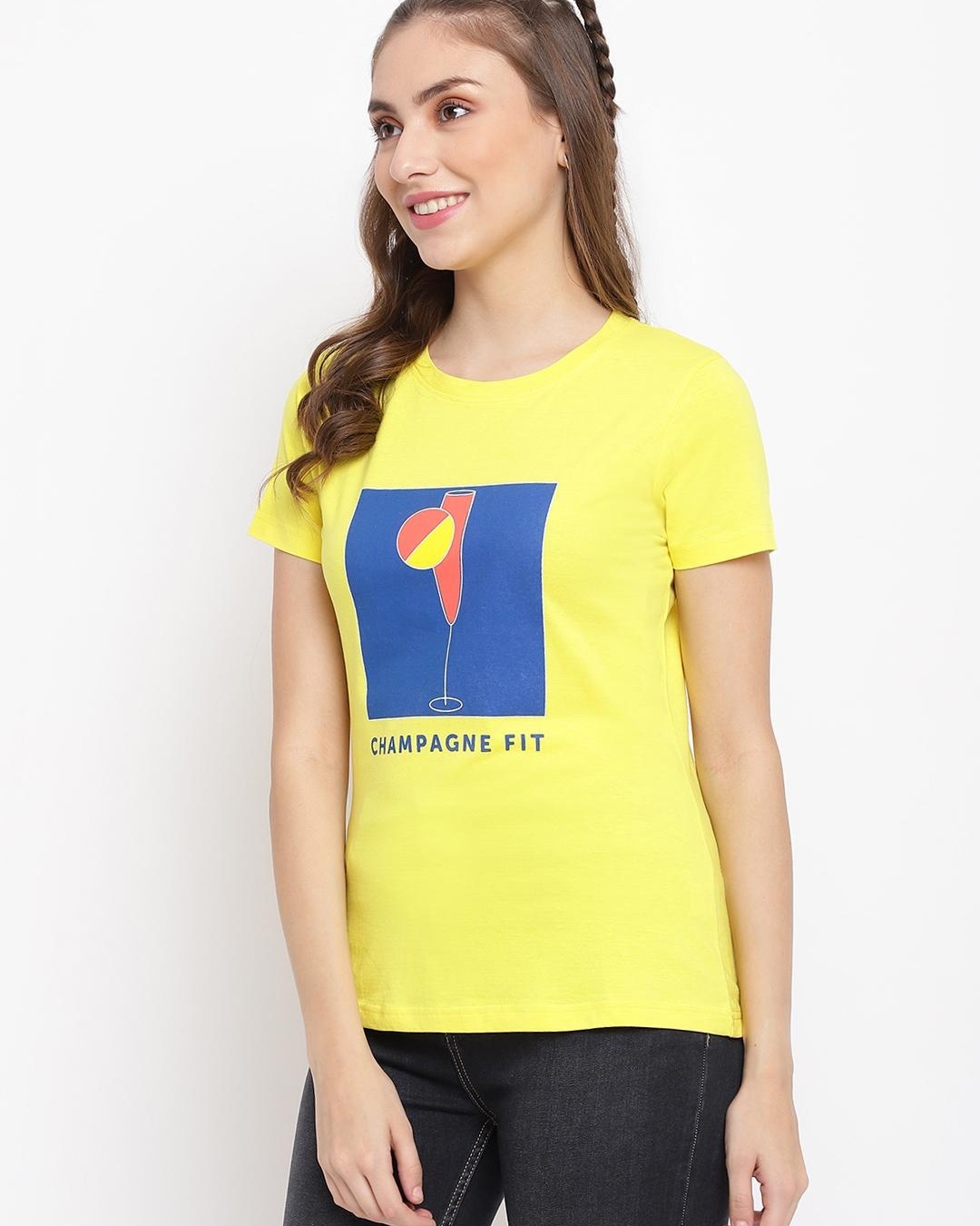 Shop Women's Yellow Graphic Printed T-shirt-Back