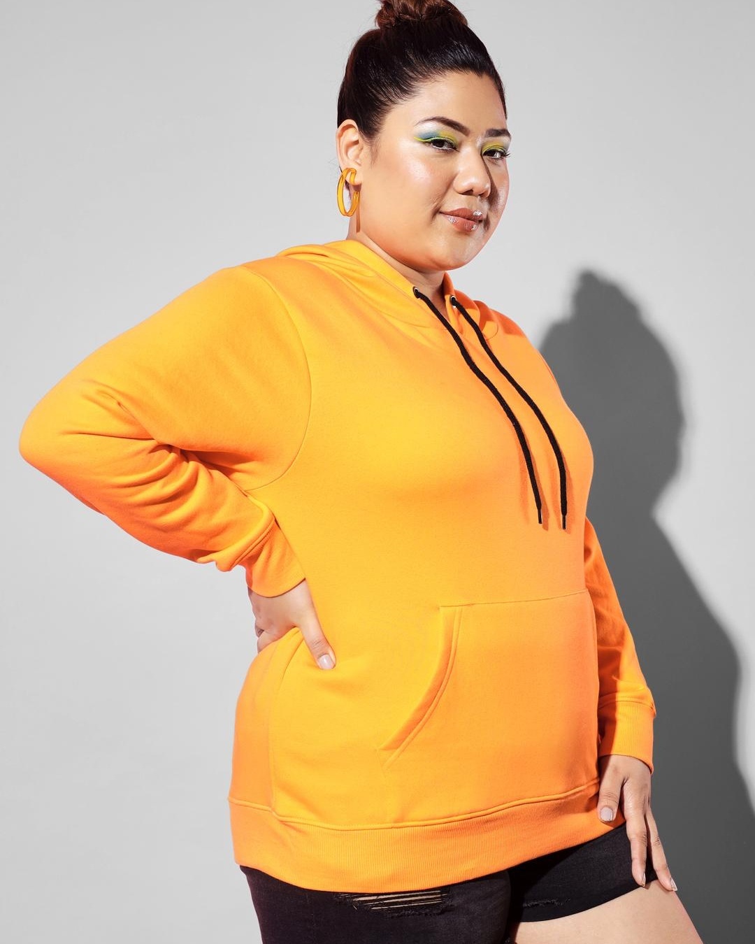 Shop Women's Yellow Hooded Plus Size Sweatshirt-Back