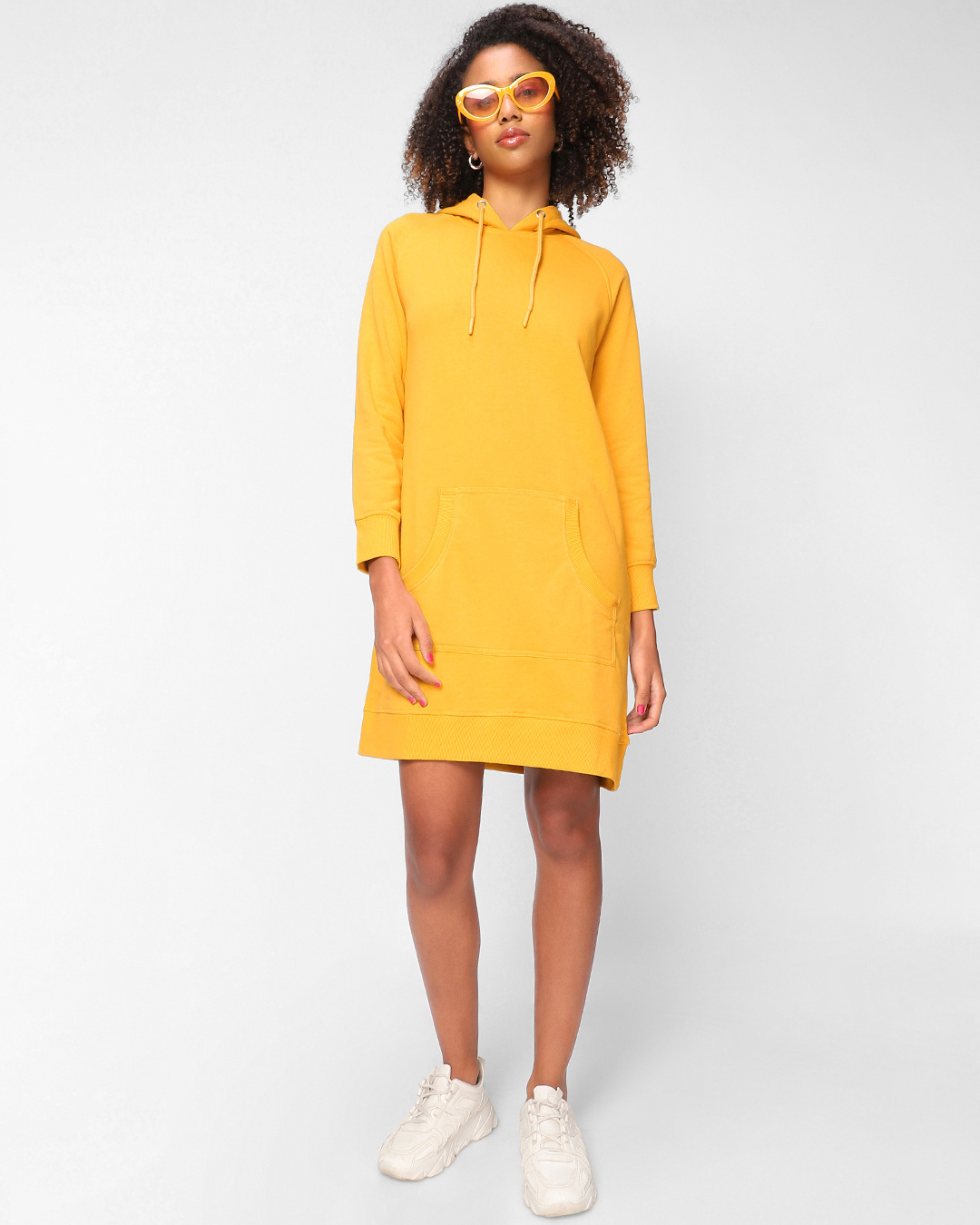 Shop Women's Yellow Hoodie Dress-Front
