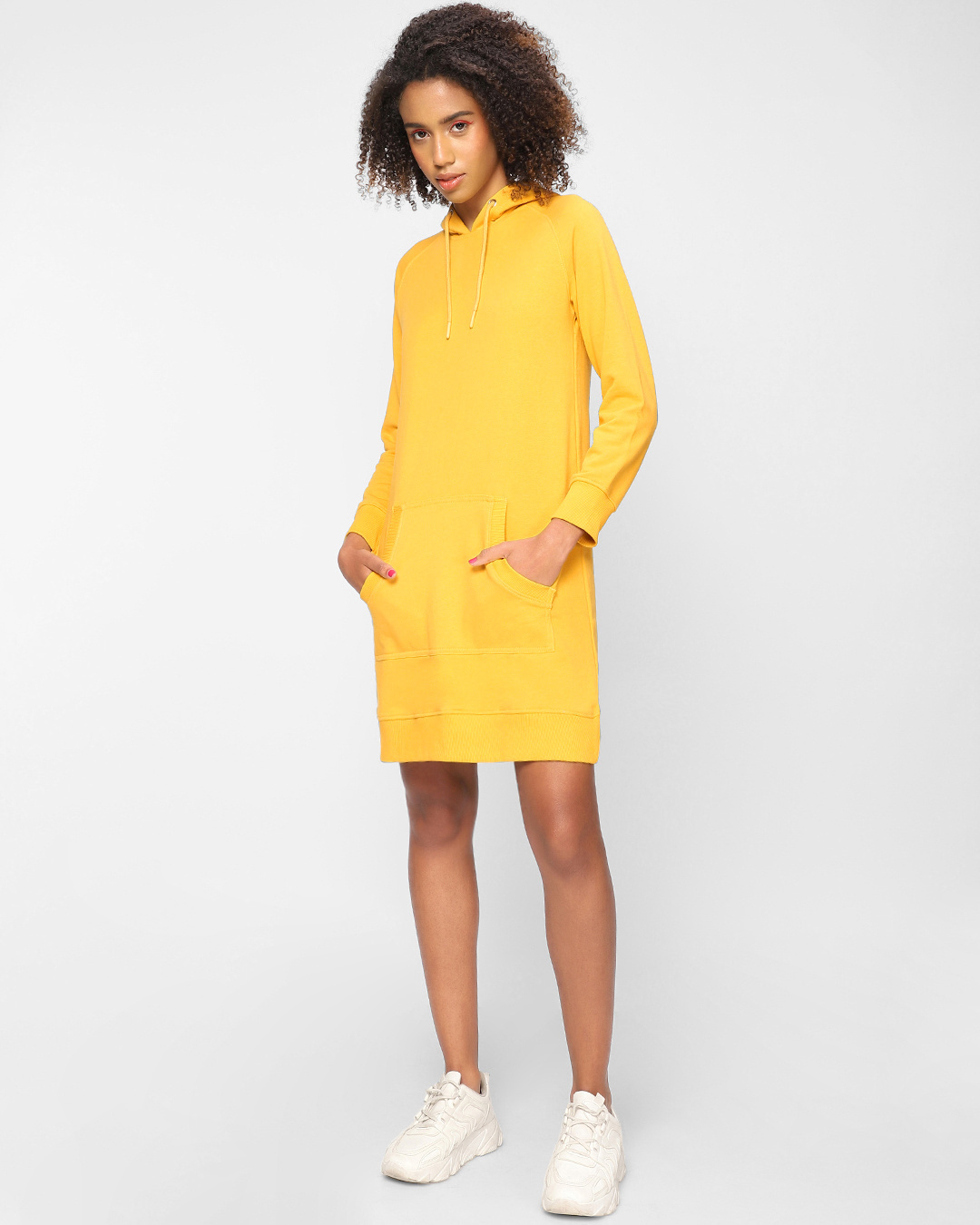Shop Women's Yellow Hoodie Dress-Back