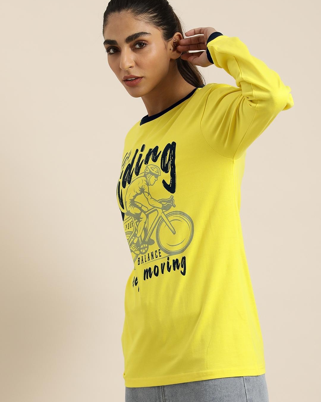 Shop Women's Yellow Life is like Riding Typography Oversized T-shirt-Back