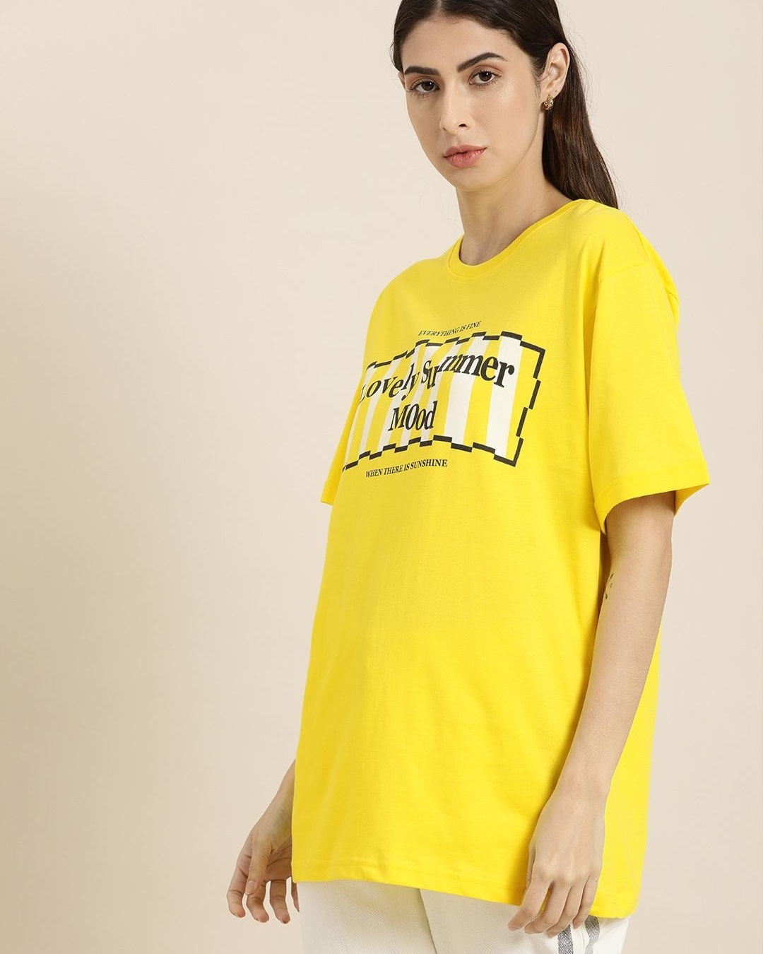 Shop Women's Yellow Lovely Summer Mood Typography Oversized T-shirt-Back