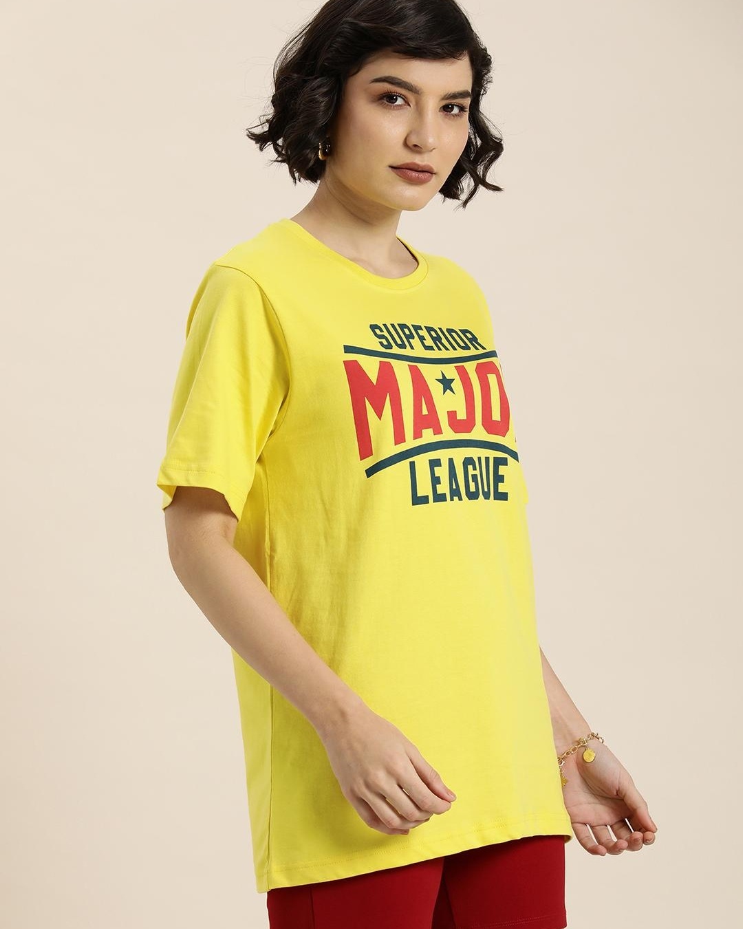 Shop Women's Yellow Major Typography Oversized T-shirt-Back