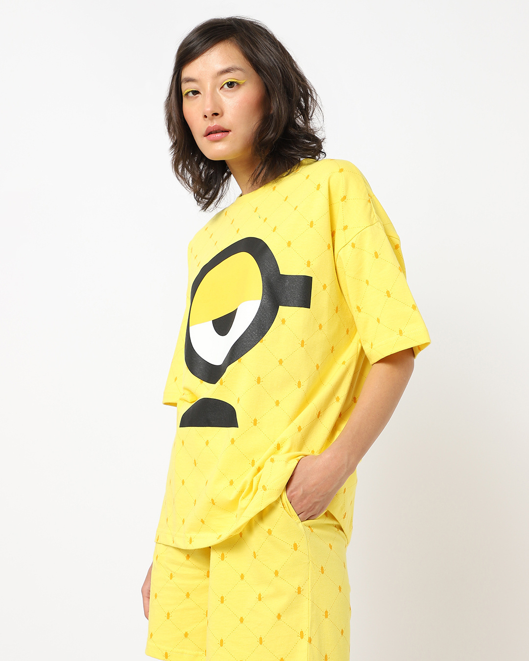 Shop Women's Yellow Minion Eye AOP Oversized T-shirt-Back