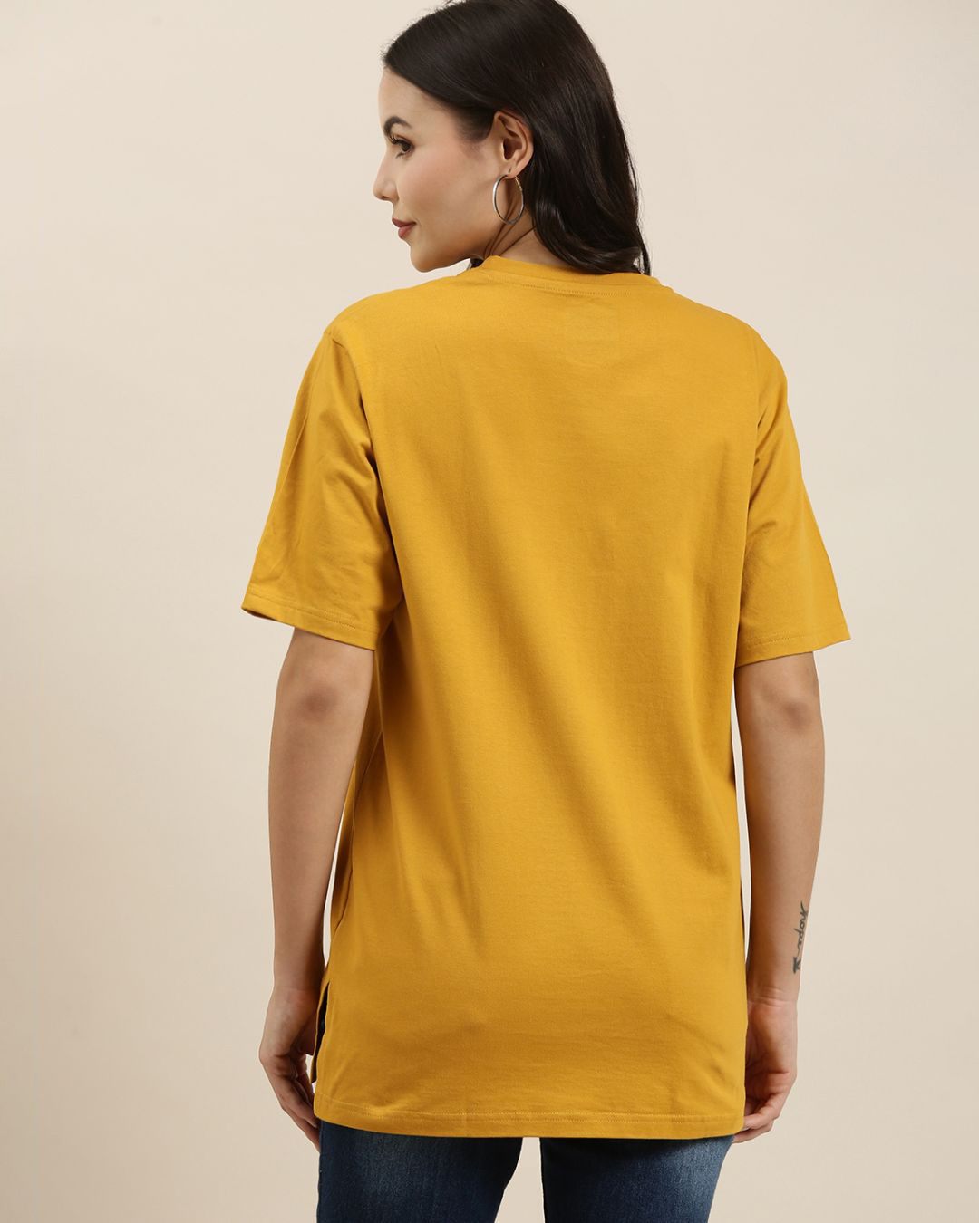 Shop Women's Yellow New York City Typography Oversized T-shirt-Back