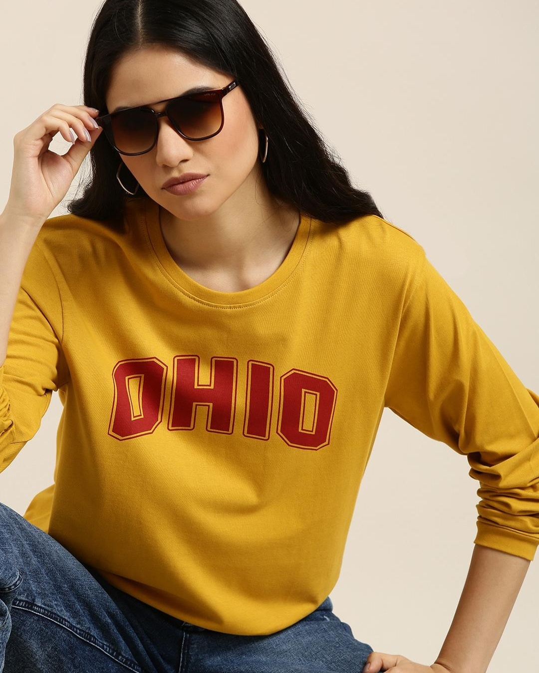 Shop Women's Yellow OHIO Typography Oversized T-shirt-Back