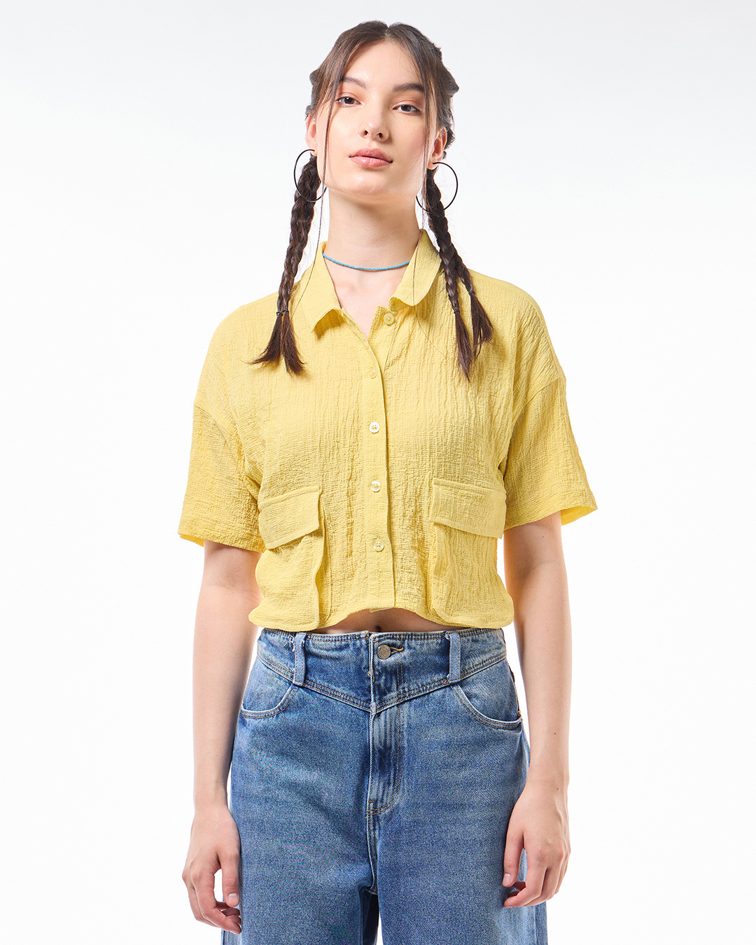 Shop Women's Yellow Cargo Crop Shirt-Back